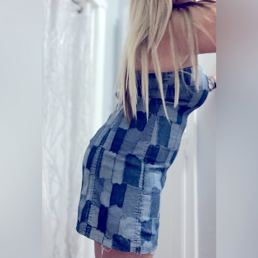 Denim Bodycon Tube Dress, Indigo Patchwork, HOT Hot item Size XS, XXS - Picture 4 of 12